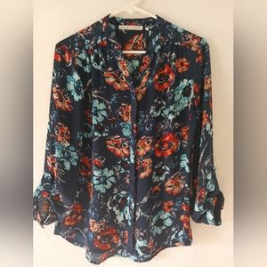 Floral Navy Button Down Blouse